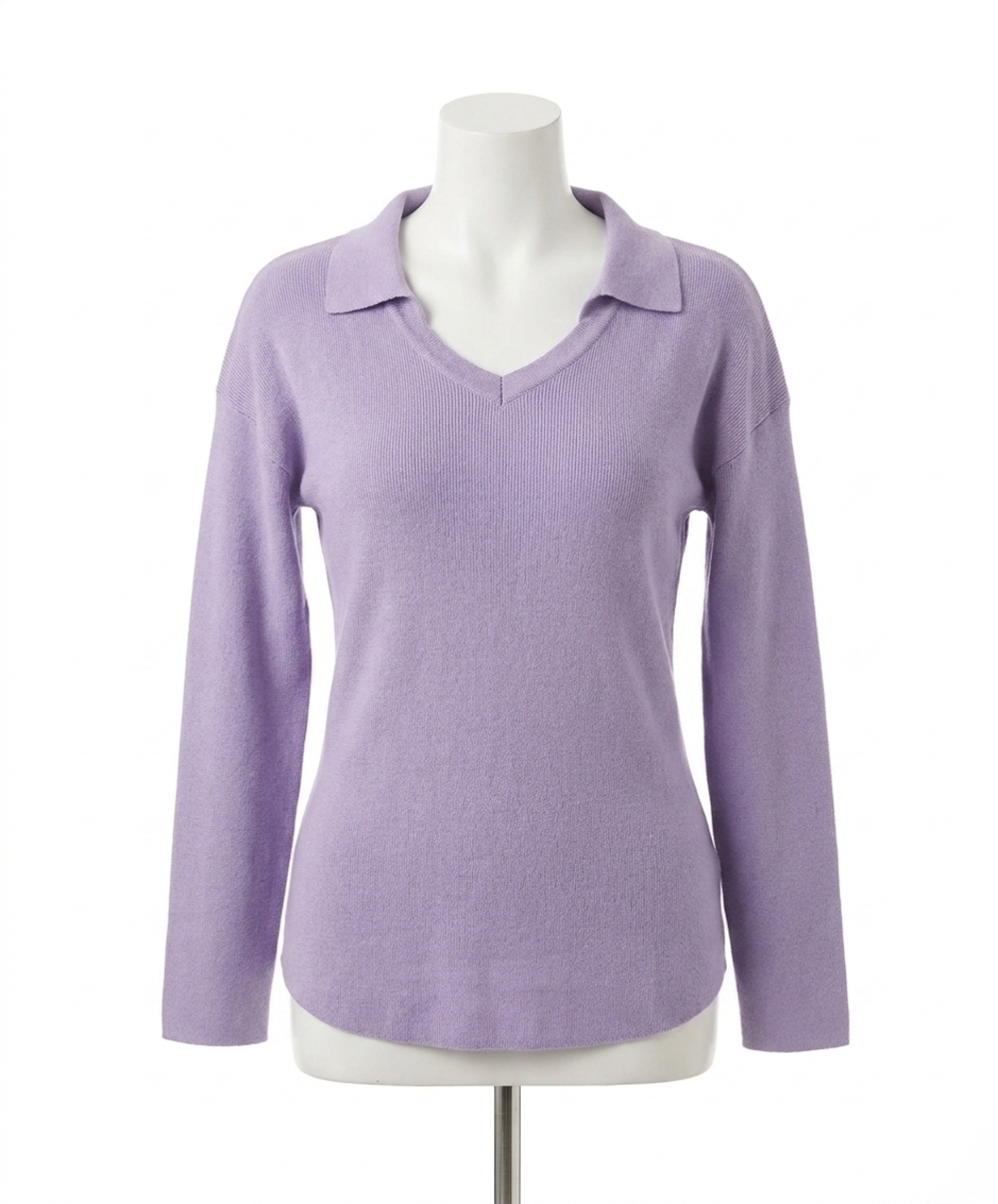 NEW ANGEL APPAREL collared v-neck top in lilac